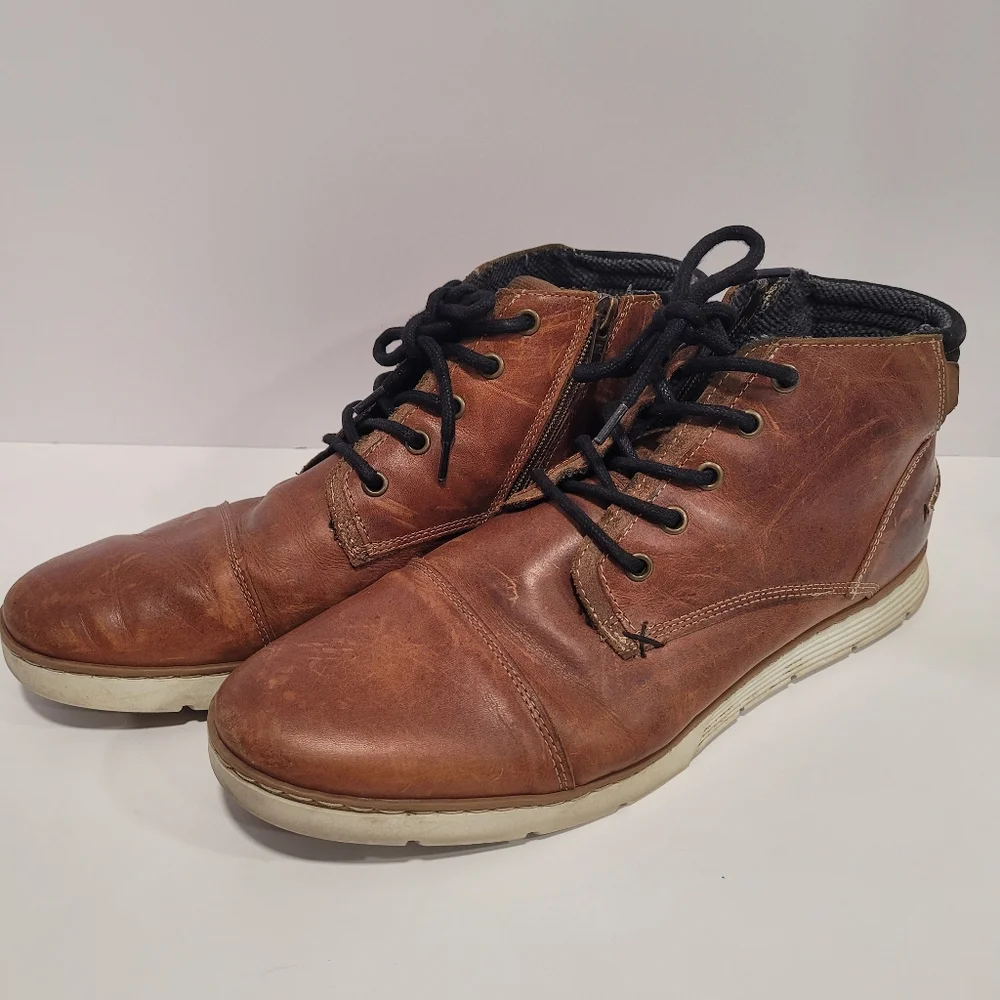 Men's Size 13 Bull Boxer Adyn Leather Ankle Boots Side Zip Lace Hand Crafted